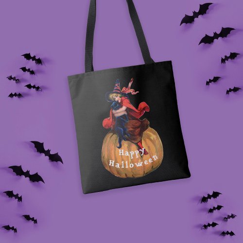 Vintage Witch Trick or Treating Halloween  Tote Bag