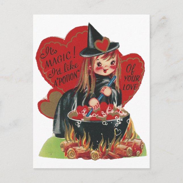 Vintage "Witch" Valentine Holiday Postcard (Front)