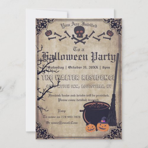 Vintage Witch Victorian Gothic Halloween Party Invitation