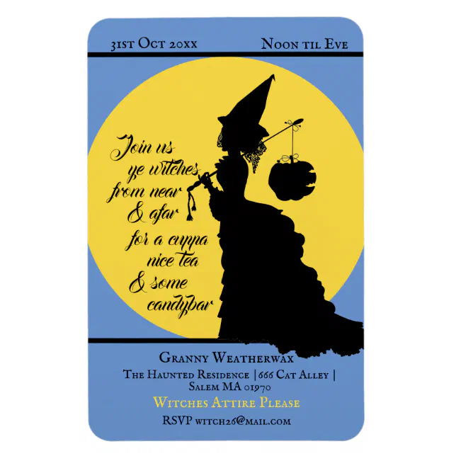 Vintage Witch Victorian Halloween Party Invitation Magnet | Zazzle