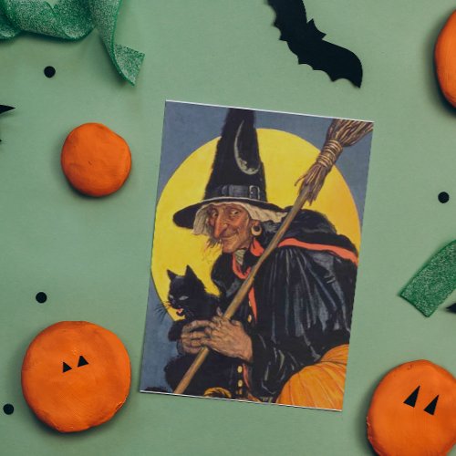 Vintage Witch with black cat Card