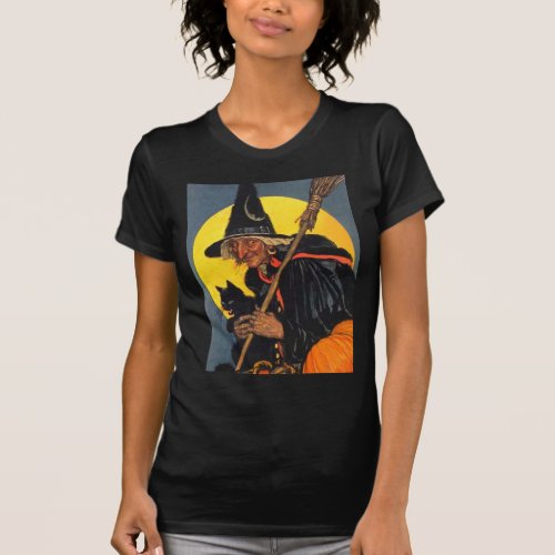 Vintage Witch with black cat T_Shirt