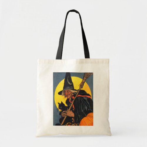 Vintage Witch with black cat Tote Bag