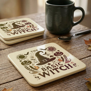 Vintage Witchcore Halloween Theme Beverage Coaster