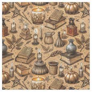 Vintage Witchcraft Books & Candles Pattern (2) Fabric