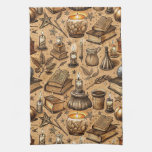Vintage Witchcraft Books &amp; Candles Pattern (2) Kitchen Towel