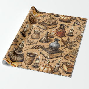Vintage Witchcraft Books & Candles Pattern (2) Wrapping Paper