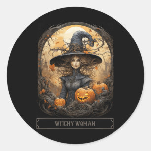 Vintage Witchcraft Wiccan Gothic Witchy Halloween Classic Round Sticker