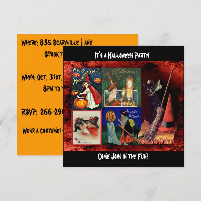 Vintage Witches and Black Cats Collage Invitation (Front/Back)