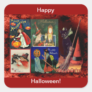 Vintage Witches and Black Cats Collage Square Sticker