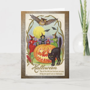 Vintage Witches and Pumpkin Halloween Card