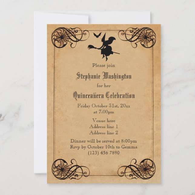 Vintage Witches Ball Quinceañera Double Sided Invitation (Back)