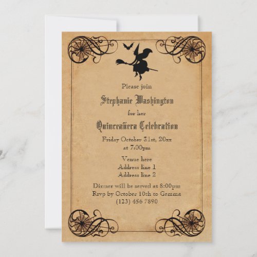 Vintage Witches Ball Quinceaera Double Sided Invitation