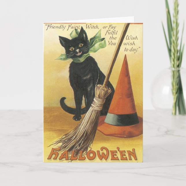 Vintage Witches Black Cat Halloween cards (Front)