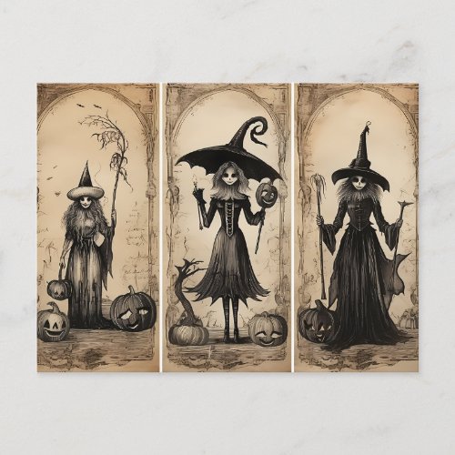 Vintage Witches Old Halloween Decoupage  Postcard