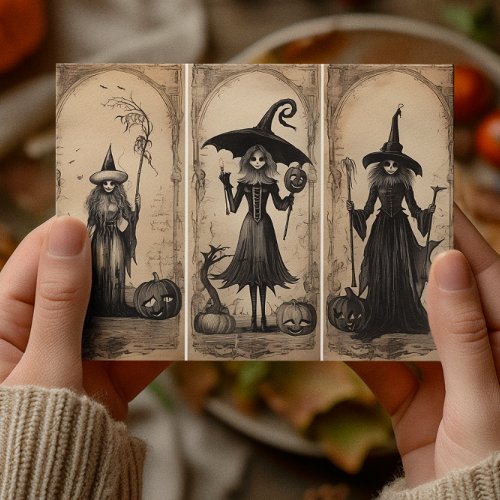 Vintage Witches Old Halloween Decoupage  Postcard