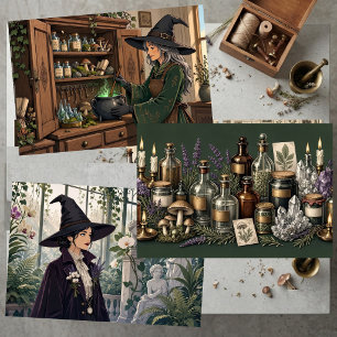 Vintage Witch's Apothecary Medicine Herbs Antique Wrapping Paper Sheets
