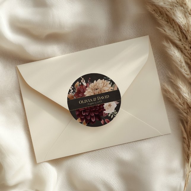 Vintage Witchy Floral Wedding Round Sticker (Vintage Witchy Floral Wedding Round Sticker on an elegant neutral wedding envelope.)