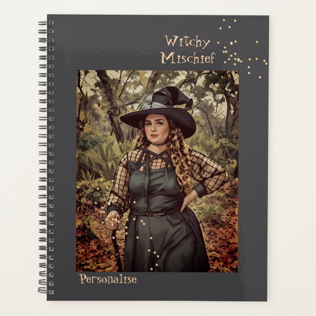 Vintage Witchy Mischief Quote Fun Journal Gray Planner (Front)
