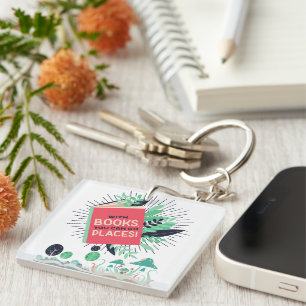Vintage With Books you can go places . Keychain