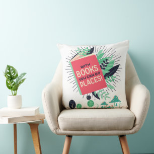 Vintage With Books you can go places . Throw Pillow