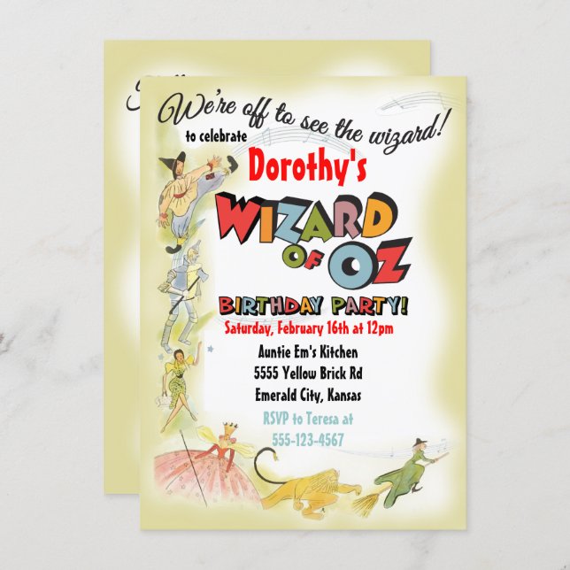 Vintage Wizard of Oz Birthday Party Invitations (Front/Back)