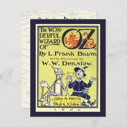 Vintage Wizard of Oz Book Cover Art Birthday Party Invitation