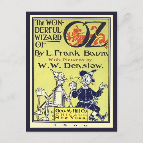Vintage Wizard of Oz Book Cover Art Title Page Postcard