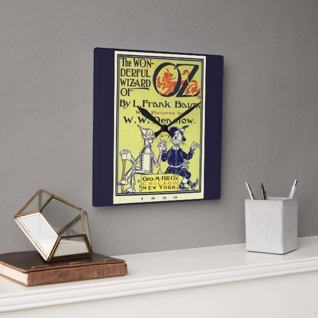 Vintage Wizard of Oz Book Cover Art, Title Page Square Wall Clock (Office)