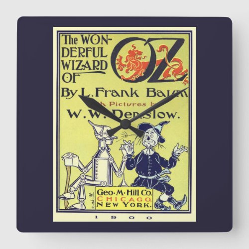 Vintage Wizard of Oz Book Cover Art Title Page Square Wall Clock