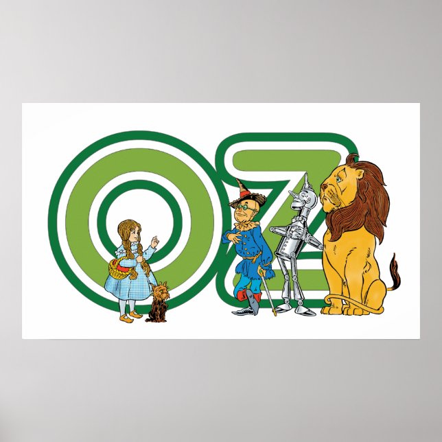 Vintage Wizard of Oz Characters and Text Letters Poster (Front)
