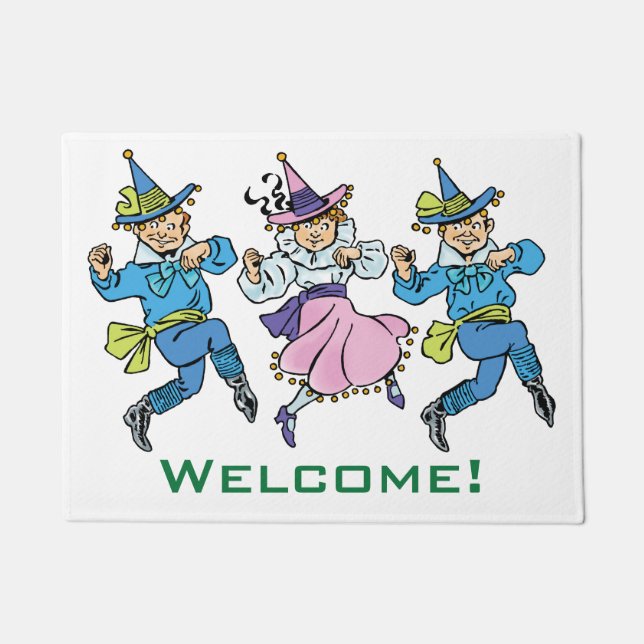 Vintage Wizard of Oz, Cute Dancing Munchkins! Doormat (Front)