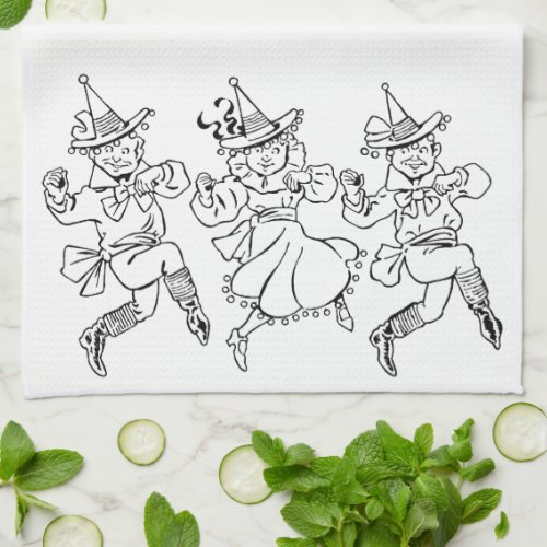 Vintage Wizard of Oz Cute Dancing Munchkins Kitchen Towel