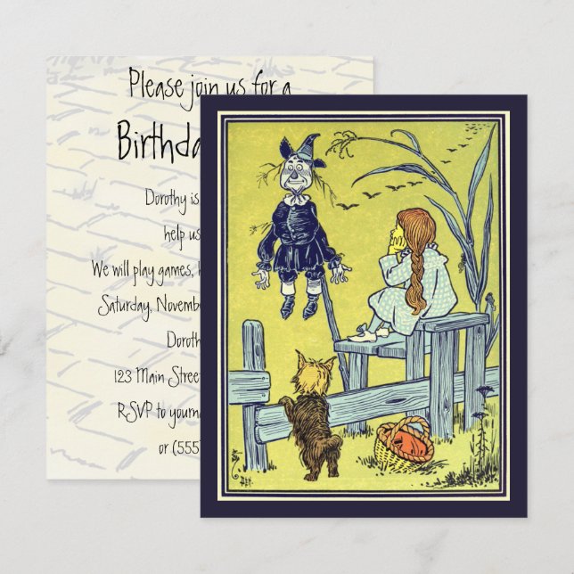 Vintage Wizard of Oz, Dorothy Toto Birthday Party Invitation (Front/Back)