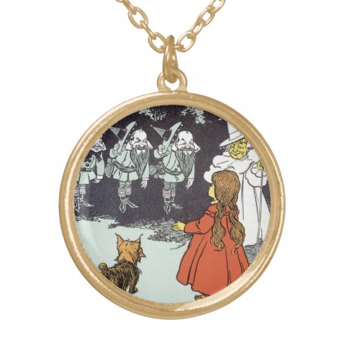 Vintage Wizard of Oz Dorothy Toto Glinda Munchkins Gold Plated Necklace