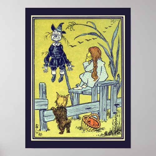 Vintage Wizard of Oz Dorothy Toto Meet Scarecrow Poster