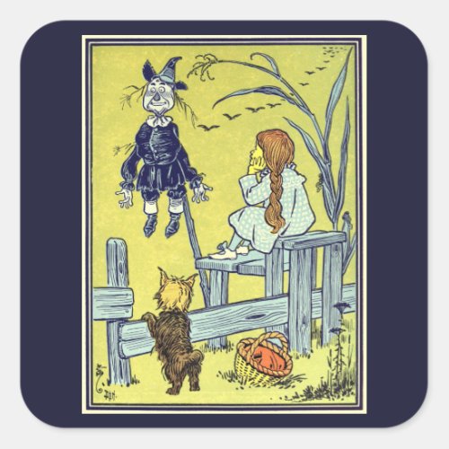 Vintage Wizard of Oz Dorothy Toto Meet Scarecrow Square Sticker