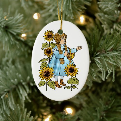 Vintage Wizard of Oz Fairy Tale Dorothy Sunflowers Ceramic Ornament