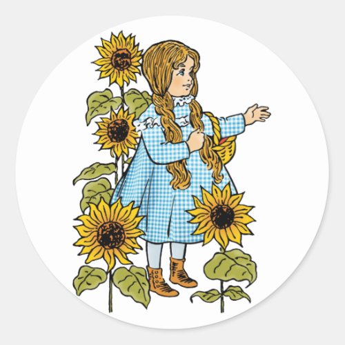 Vintage Wizard of Oz Fairy Tale Dorothy Sunflowers Classic Round Sticker