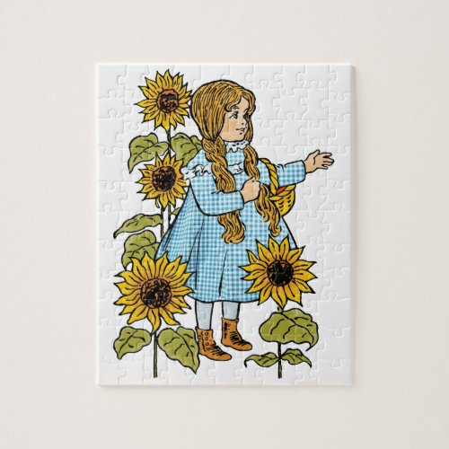 Vintage Wizard of Oz Fairy Tale Dorothy Sunflowers Jigsaw Puzzle