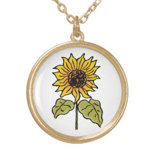Vintage Wizard of Oz Fairy Tale Sunflower in Bloom Gold Plated Necklace