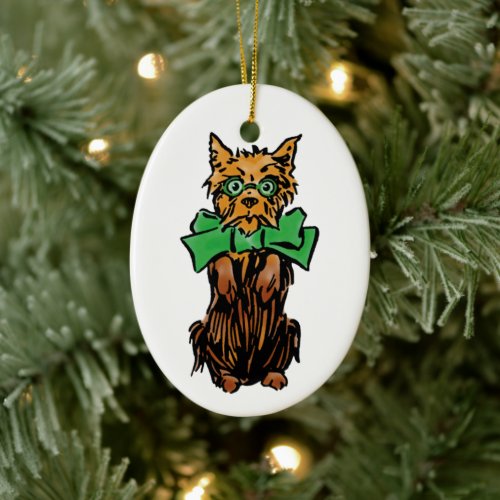 Vintage Wizard of Oz Toto Dog with Green Bow Ceramic Ornament