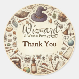 Vintage Wizard Witches Party Magical Wands Hats Classic Round Sticker