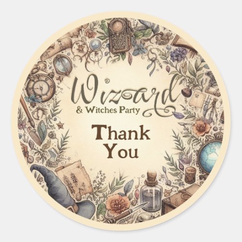 Vintage Wizard Witches Party Magical Wands Hats Classic Round Sticker