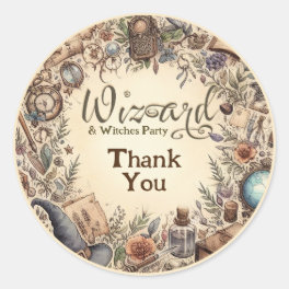 Vintage Wizard Witches Party Magical Wands Hats Classic Round Sticker