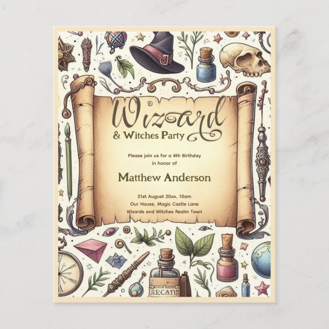 Vintage Wizard Witches Party Magical Wands Hats Flyer (Front)