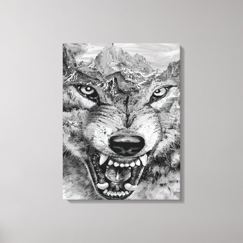 Vintage Wolf Canvas   Unique gift idea 