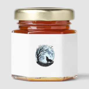 Vintage Wolf Howling Moon Tree Silhouette Design_1 Honey Jar Favors