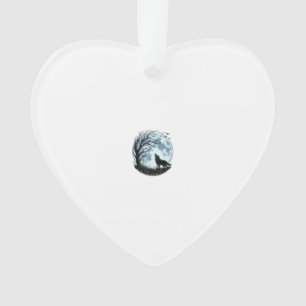 Vintage Wolf Howling Moon Tree Silhouette Design_1 Ornament