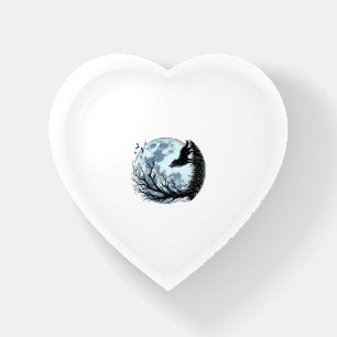 Vintage Wolf Howling Moon Tree Silhouette Design_1 Paperweight